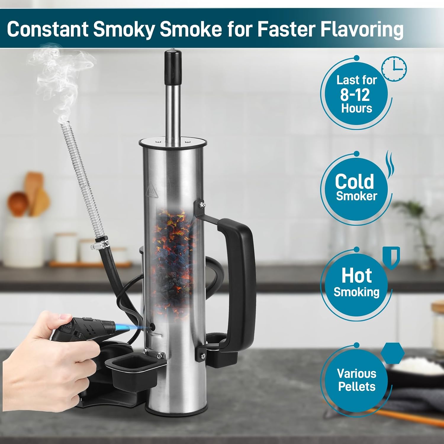 EUTRKei Cordless Electric Smoker, Smoke Tube for Pellet Smoker with Air Pump, Cold or Hot Smoking for Any Grill, Foldable Ninja Grill Stand& Blackstone Griddle Stand for Outdoor