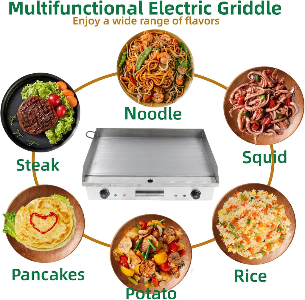 4400W Non-Stick Commercial Electric Table Top Griddle, 572°F/300℃ Thermostatic Double Control Flat Top Grill with Overload Circuit Breaker, Stainless Steel Teppanyaki Grill for Pancakes, Omelets, etc
