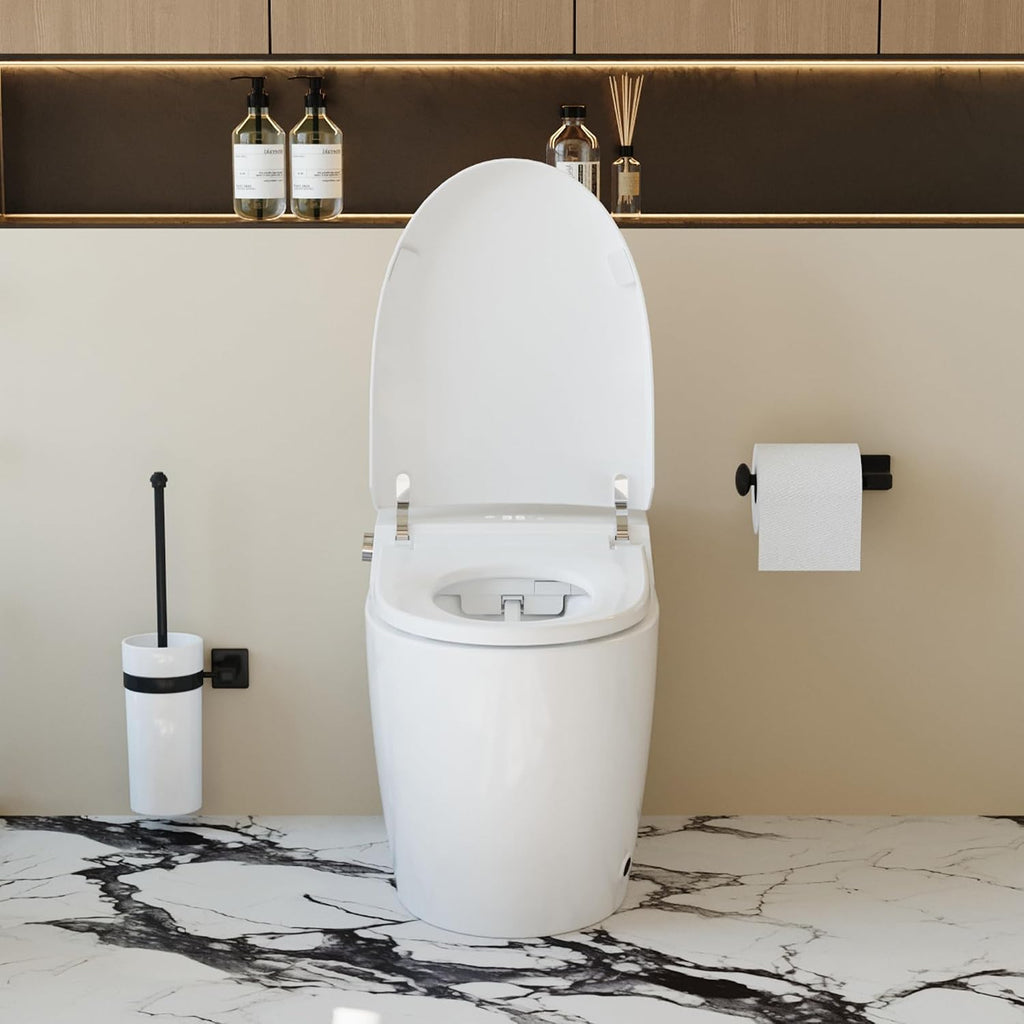 Garvee Smart Toilet with Bidet, One-Piece Design, Heated Seat & Auto Open/Close Lid, Foot Sensing & Automatic Flush, Warm Water Wash & Dryer, LED Display & Night Light, Built-in Tank (White/Black)