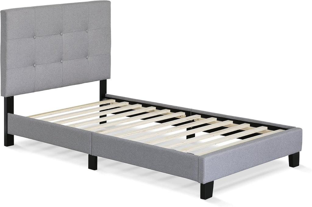 Furinno Laval Button Tufted Upholstered Platform Bed Frame, Twin, Glacier
