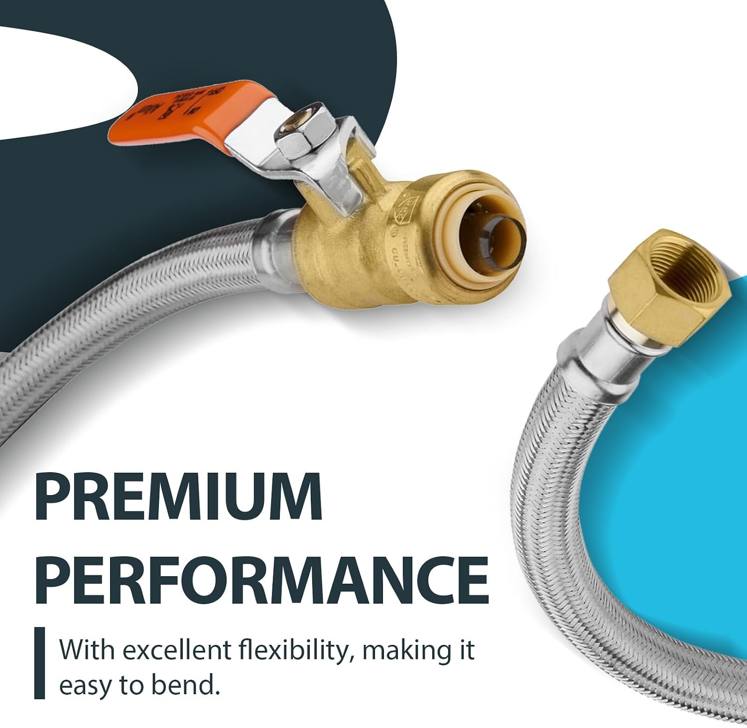 (5 Pack) Seelink 12-Inch Stainless Steel Flexible Heater Hose, 1/2 Inch Push-fit Ball Valve x 3/4 Inch FIP, Push-to-Connect for Copper, PEX, and CPVC