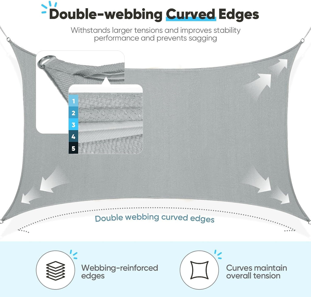 Quictent 185G HDPE Square Sun Shade Sail Canopy 98% UV Block Outdoor Patio Garden with Hardware Kit Grey, 24X24FT