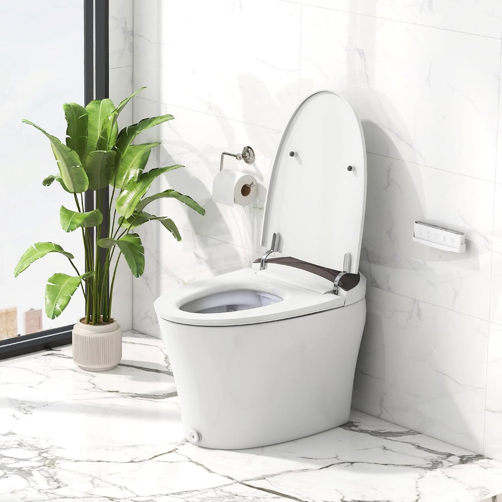 Giantex Smart Toilet, Elongated Bidet Toilet with Adjustable Heat, Dryer, Night Light, Auto Open/Close, Foot Sensor, 1.16 GPF Automatic/Blackout Flush, Remote/Side Knob, 1000 Gram MaP Flushing Score