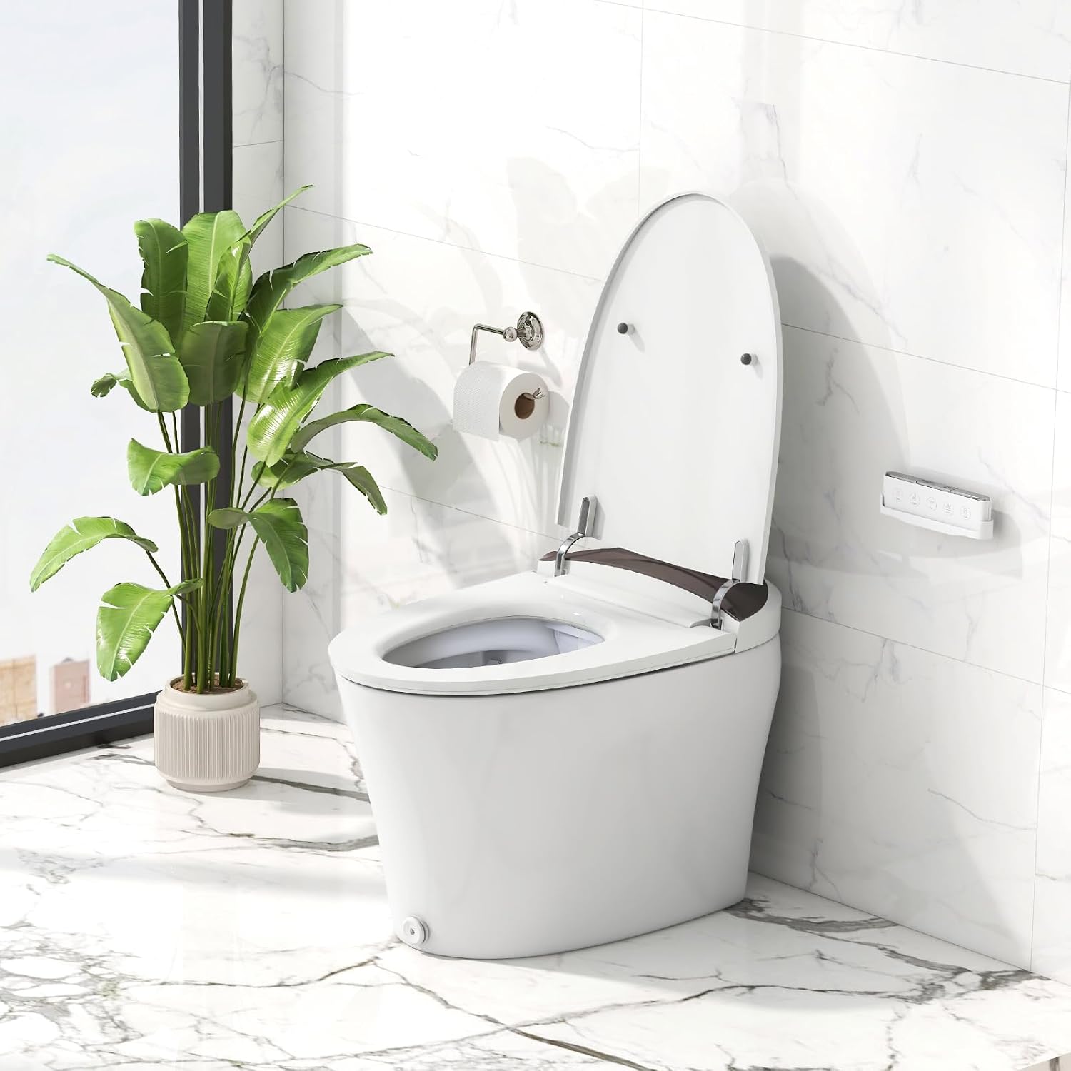 Giantex Smart Toilet, Elongated Bidet Toilet with Adjustable Heat, Dryer, Night Light, Auto Open/Close, Foot Sensor, 1.16 GPF Automatic/Blackout Flush, Remote/Side Knob, 1000 Gram MaP Flushing Score