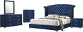 Coaster Home Furnishings Melody Modern Classic 5-Piece Bedroom Set Velvet Upholstered Eastern King Size Wingback Bed Frame 66-inch Headboard Pacific Blue 223371KE-S5