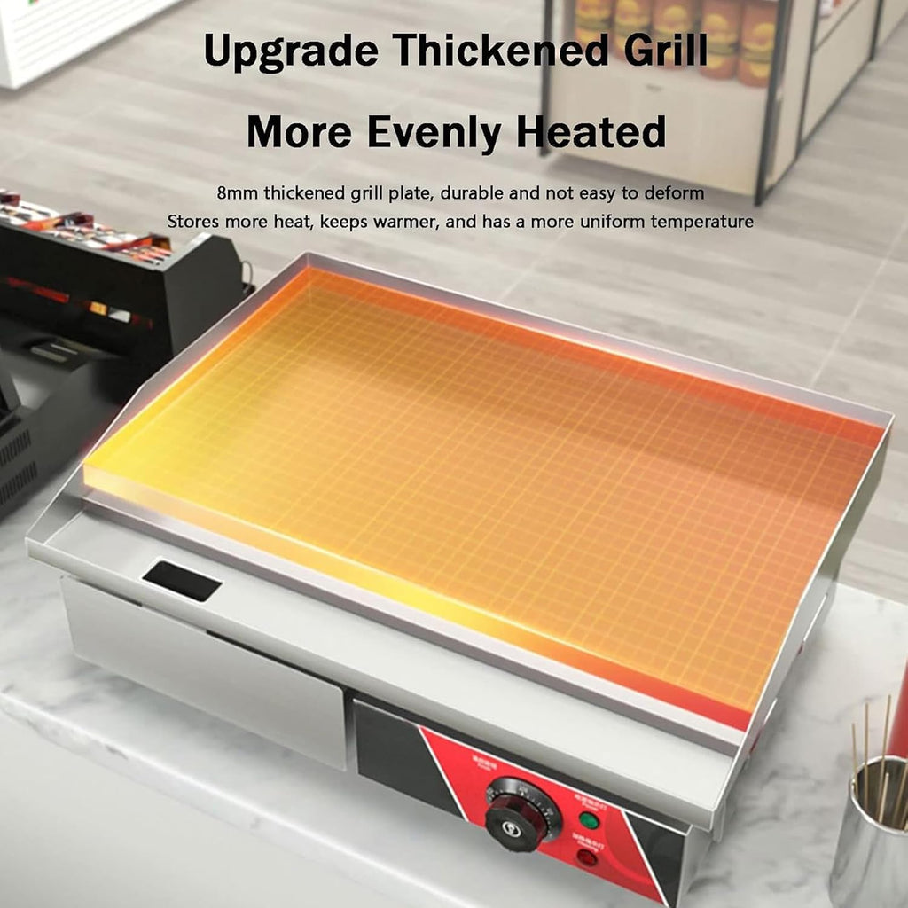 Commercial Griddle, Electric Griddle, Cast Iron Griddle, Stainless Steel Frame, 122℉-572℉ Adjustable Temperature Control, Removable Oil Storage Box, Restaurant Teppanyaki Grill,1200w