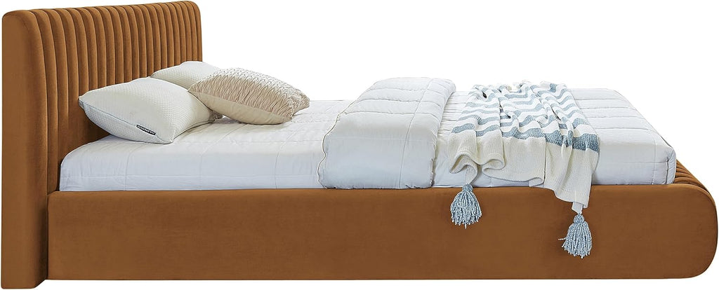 Meridian Furniture NicoSaddle-Q Nico Collection Modern | Contemporary Velvet Upholstered Queen Bed with Rich Saddle Velvet and Deep Channel Tufting, 74' W x 91' D x 38' H, Saddle, Queen