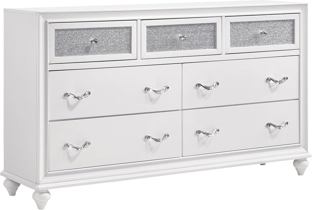 Coaster Home Furnishings Barzini Modern Classic 5-Piece Bedroom Set Leatherette Upholstered Queen Size Panel Bed Frame 56-inch Headboard White 205891Q-S5