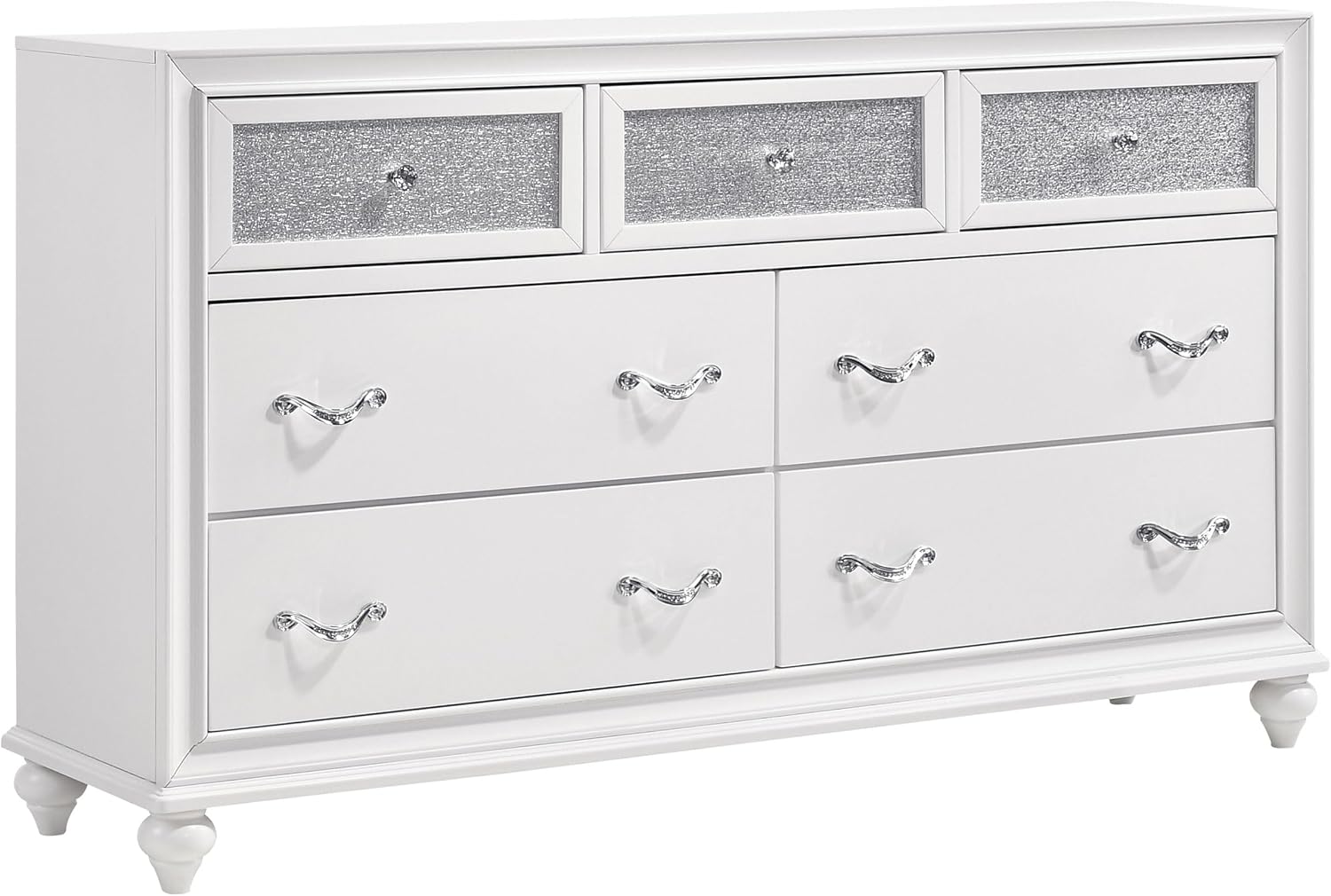 Coaster Home Furnishings Barzini Modern Classic 5-Piece Bedroom Set Leatherette Upholstered Eastern King Size Panel Bed Frame 56-inch Headboard White 205891KE-S5