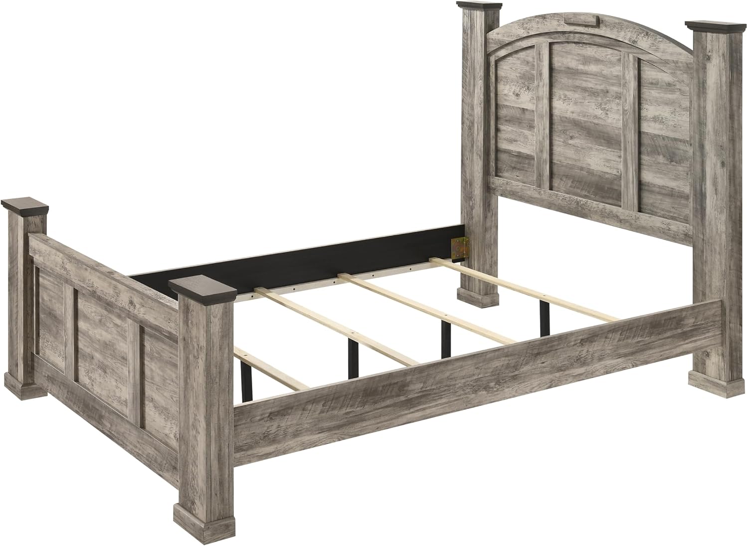 Rustic Gray Poster King Size 5pc Panel Bed Set Storage Wooden Solid Wood Bedroom Furniture