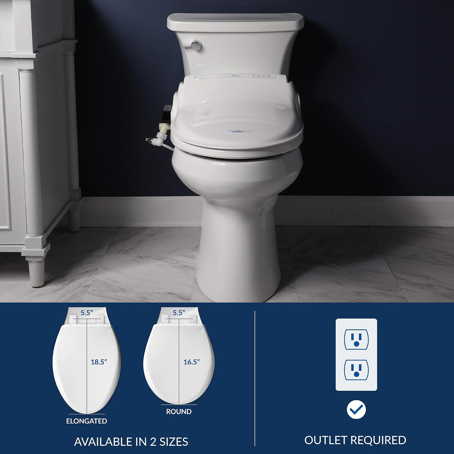 Bio Bidet Bliss BB1000 Warm Water Bidet Seat, Air Dryer, Heated Seat with Slow Close Lid, Remote Control, Round