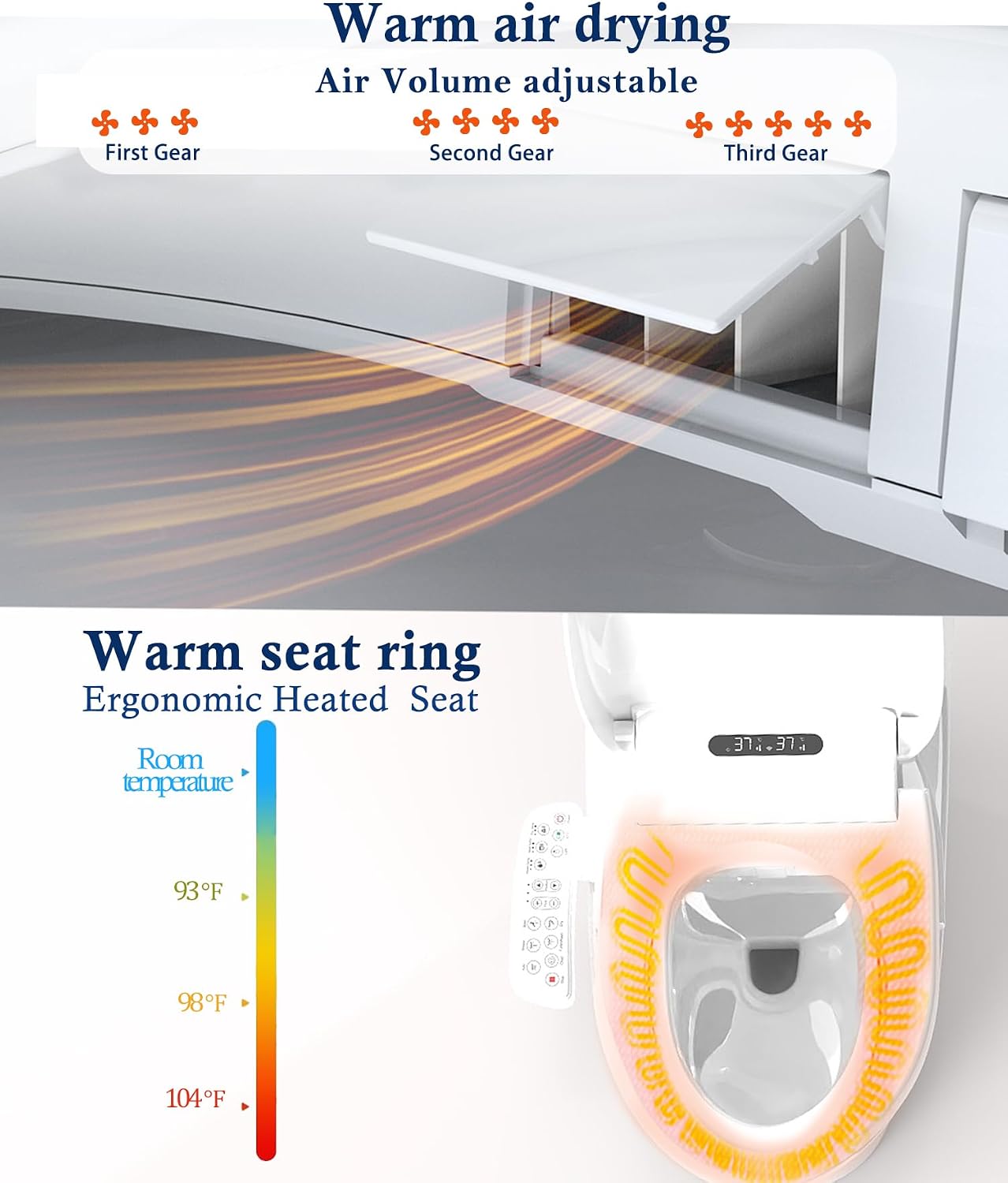 Electric Bidet Toilet Seat Elongated with Heated Seat, Warm Air Dryer, Endless Warm Water, Oscillating and Pulsating Spray Wash, Stainless Steel Self-Clean Nozzle (Bidet Toilet Seat Elongated 2)