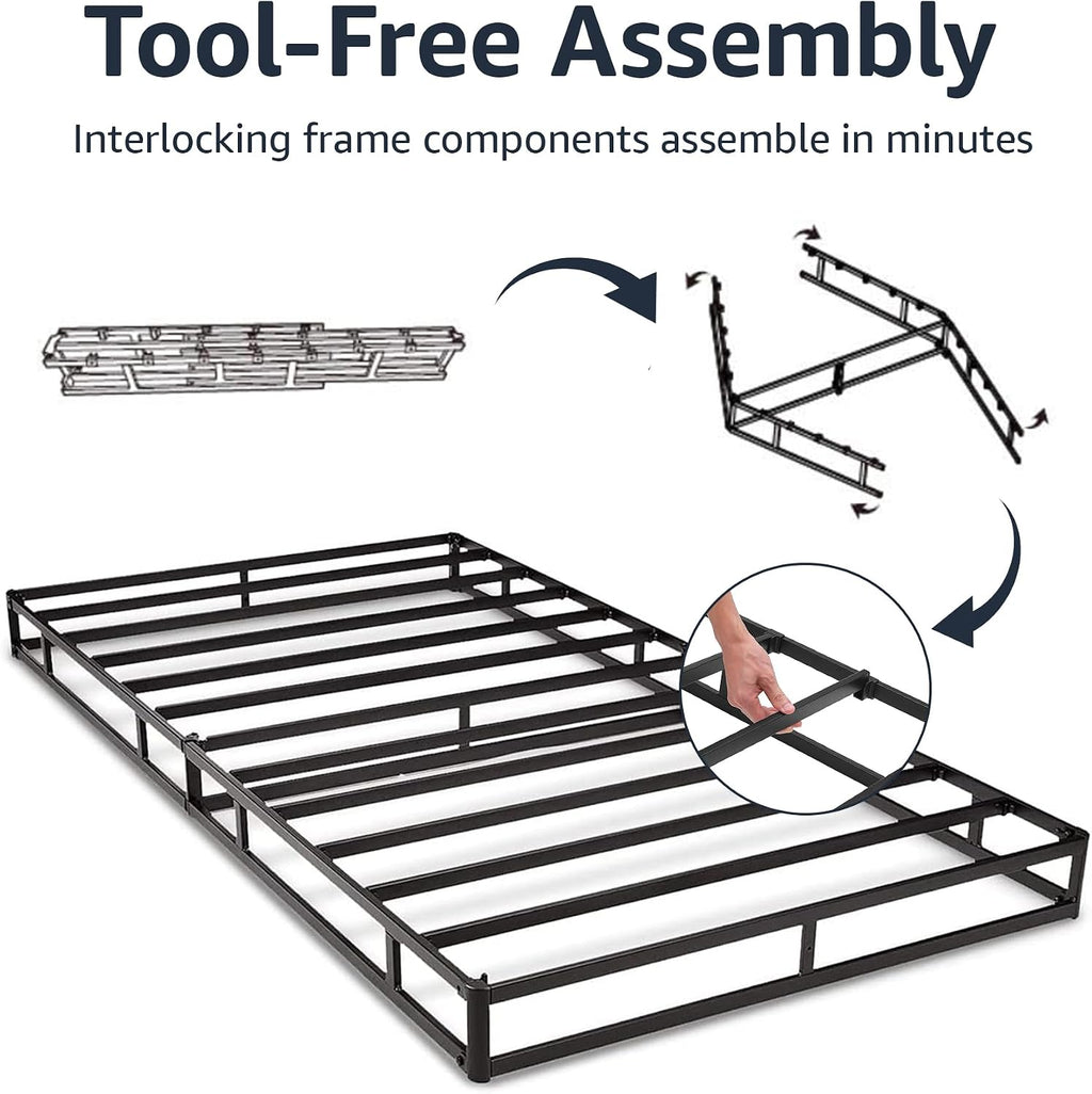 Amazon Basics Smart Box Spring Bed Base, 9-Inch Height Mattress Foundation, Tool-Free Easy Assembly, Metal Frame, Cal King, 83' x 71' x 9', White