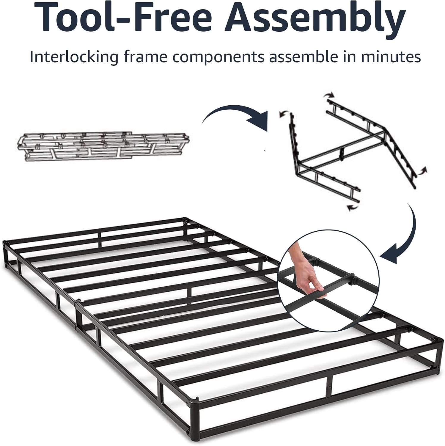 Amazon Basics Smart Box Spring Bed Base, 9-Inch Height Mattress Foundation, Tool-Free Easy Assembly, Metal Frame, Cal King, 83' x 71' x 9', White