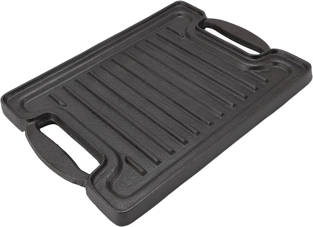 Focket Cast Iron Griddle, Nonstick Thickened 3.3mm Rectangular BBQ Grill Plate Double Sided Flat Ridged Skillet Pan Even Heating for Gas Stove Top Oven with Hollow Handles