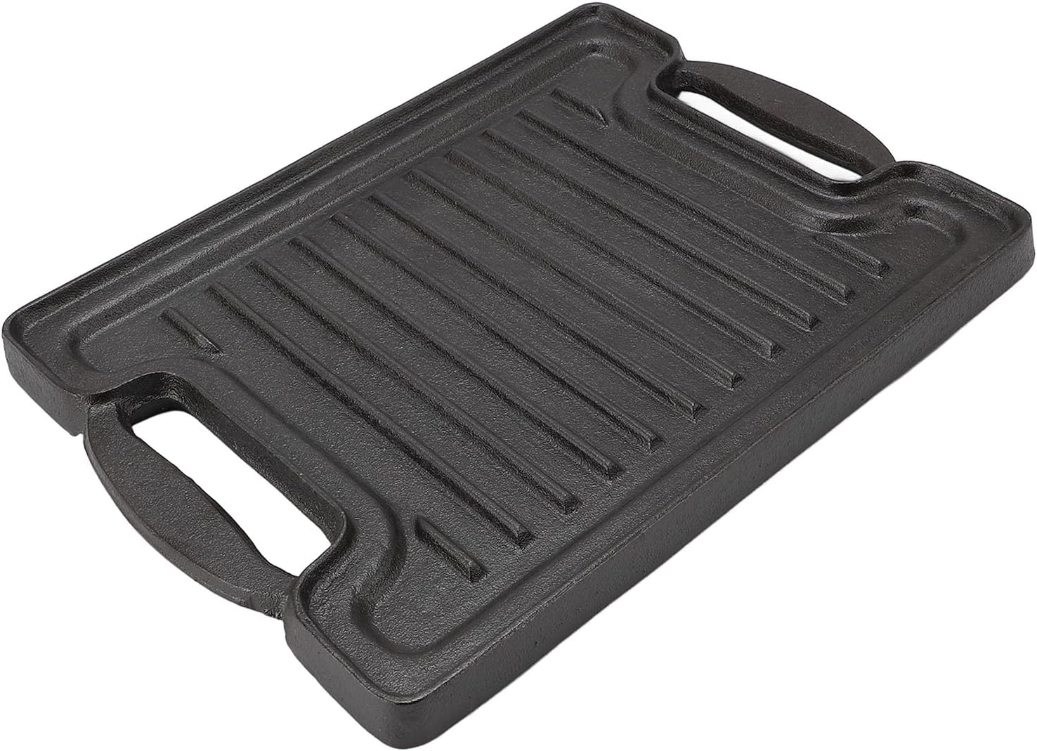 Focket Cast Iron Griddle, Nonstick Thickened 3.3mm Rectangular BBQ Grill Plate Double Sided Flat Ridged Skillet Pan Even Heating for Gas Stove Top Oven with Hollow Handles