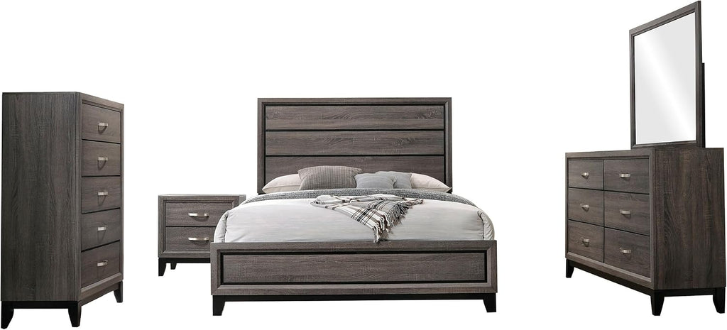 Coaster Home Furnishings - Watson - Wood - 5-Piece Bedroom Set with Panel Headboard and Groove Details - Bedroom - Queen Size - Gray Oak - 212421Q-S5