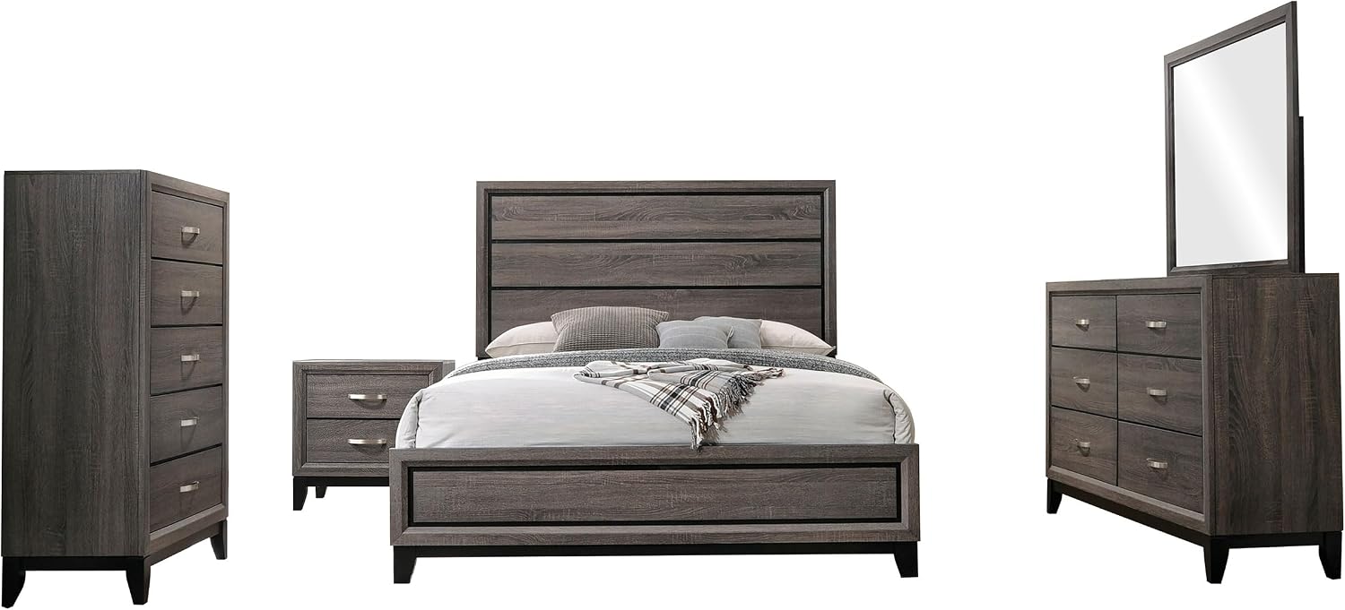 Coaster Home Furnishings - Watson - Wood - 5-Piece Bedroom Set with Panel Headboard and Groove Details - Bedroom - Eastern King Size - Gray Oak - 212421KW-S5