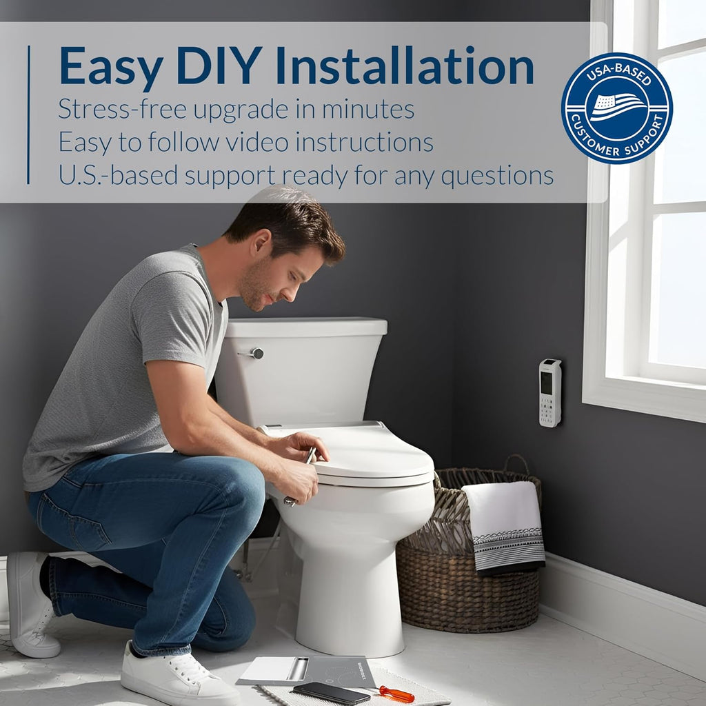 Bio Bidet USPA PRO Modern Bidet Seat, Warm Water, Heated Seat & Dryer, Remote Control, Round