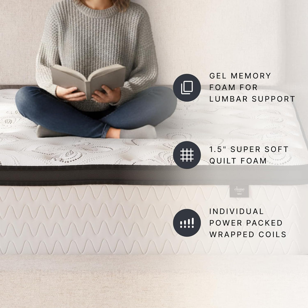 Signature Design by Ashley Chime Hybrid King 12' Mattress with Gel Memory Foam, Medium Firm, Pressure Relief, Fiberglass Free Mattress in a Box