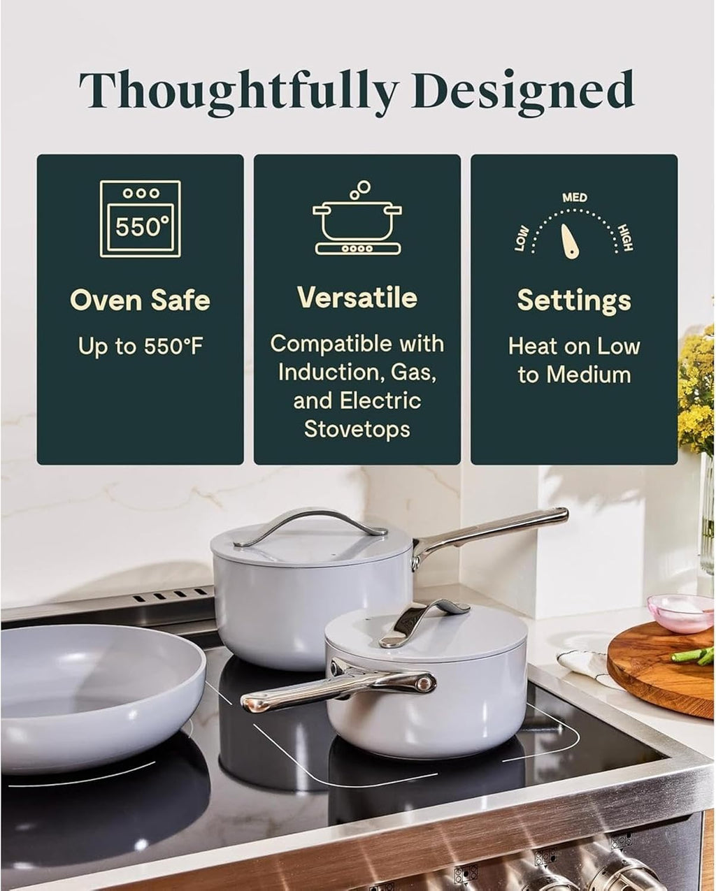 Nonstick Ceramic Cookware Set (12 Piece) Pots, Pans, Lids and Kitchen Storage - Non Toxic - Oven Safe White(12-Piece/WHITE)