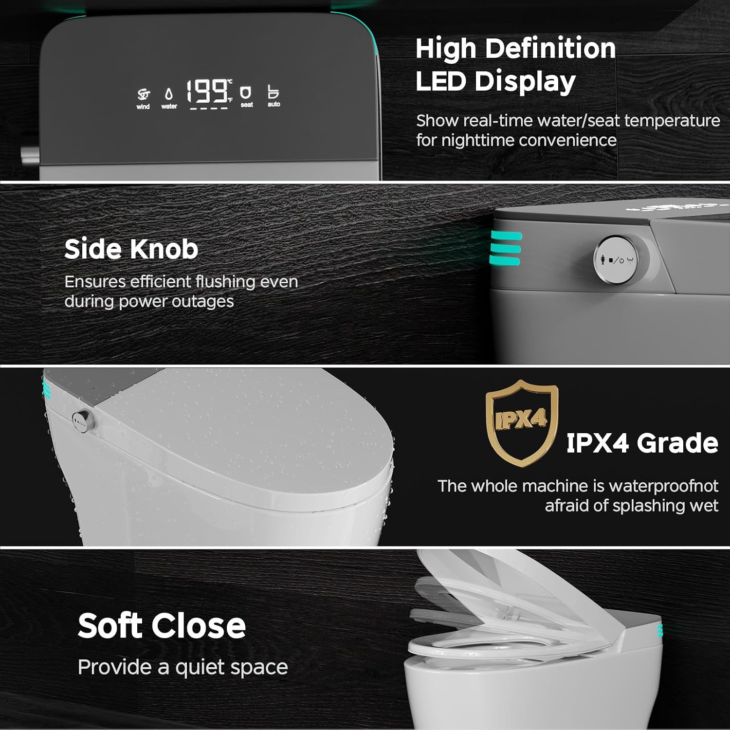 Smart Toilet with Bidet Built In, ADA Comfort Height, One Piece Elongated Toilet with Tank Built in, Pump, Auto Open Close Quiet Flush, Foam Shield, Voice Control Heated Seat,Instant Warm Water
