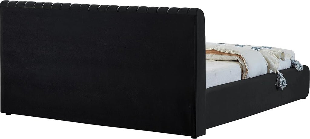 Meridian Furniture NicoBlack-K Nico Collection Modern | Contemporary Velvet Upholstered King Bed with Rich Black Velvet and Deep Channel Tufting, 89' W x 91' D x 38' H, Black, King