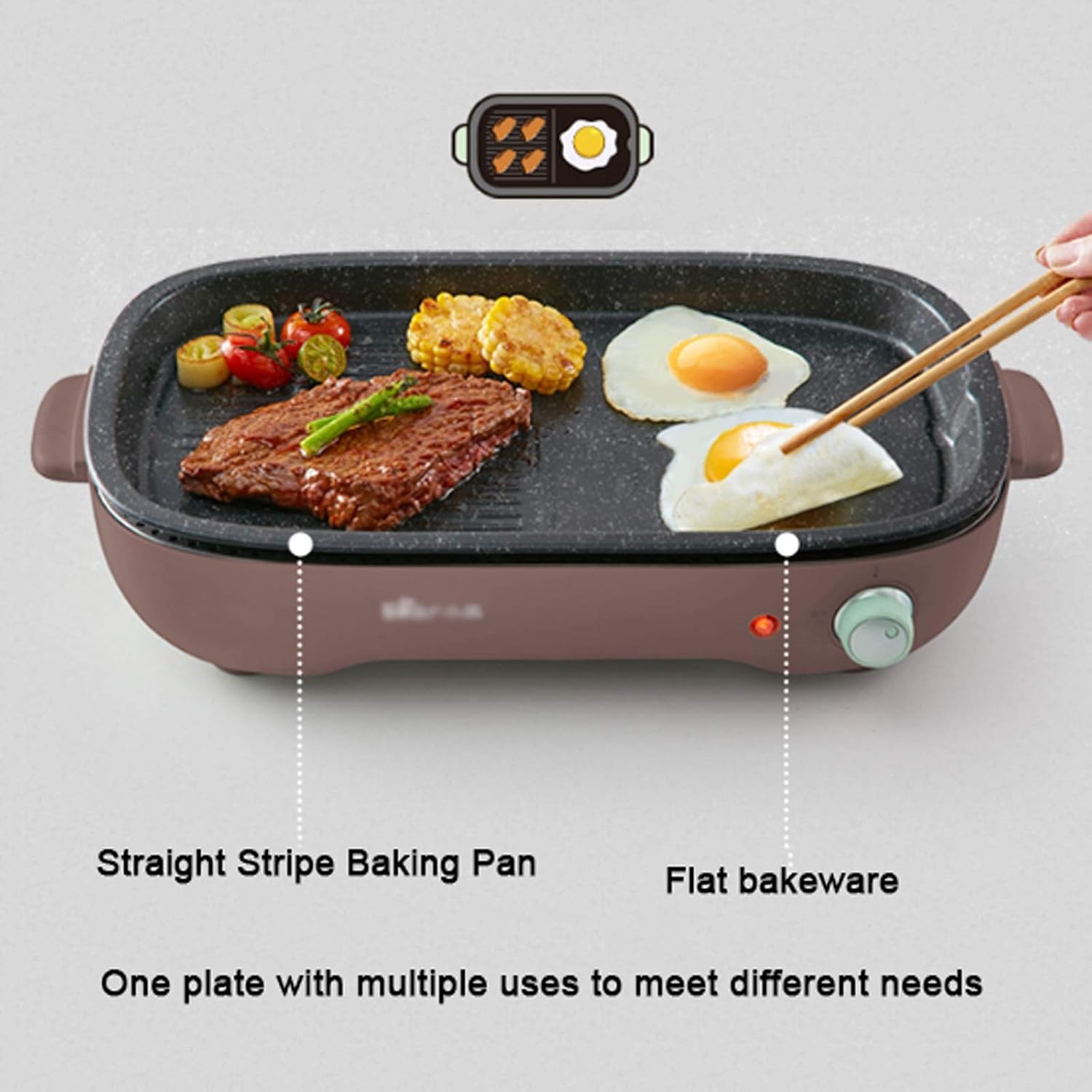 Barbecue Desk Smokeless Indoor Grill 1200W Electric Grill Griddle Removable Non-Stick BBQ Grill Griddle Capacity for 3-5 People Practical Barbecue Tools Tabletop Barbecue