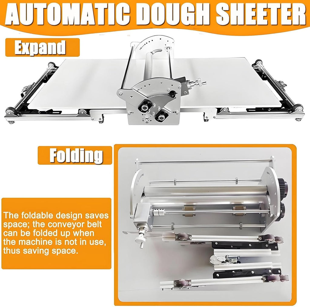 Electric Dough Sheeter For Pastry/Fondant Roller,40×17.7in Folding Stainless Steel Dough Sheeter,Adjustable Thickness Settings 0.07'-1.18',Reversible Dough Sheeter-Forward&Reverse Rolling