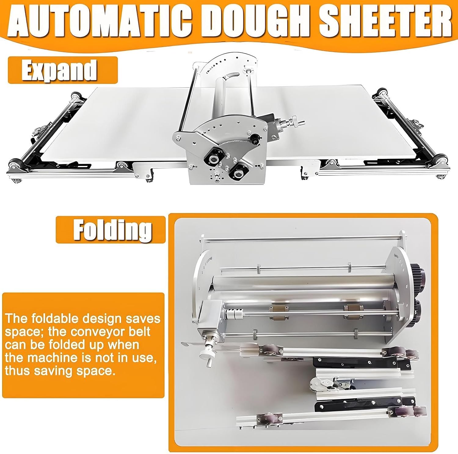 Electric Dough Sheeter For Pastry/Fondant Roller,40×17.7in Folding Stainless Steel Dough Sheeter,Adjustable Thickness Settings 0.07'-1.18',Reversible Dough Sheeter-Forward&Reverse Rolling