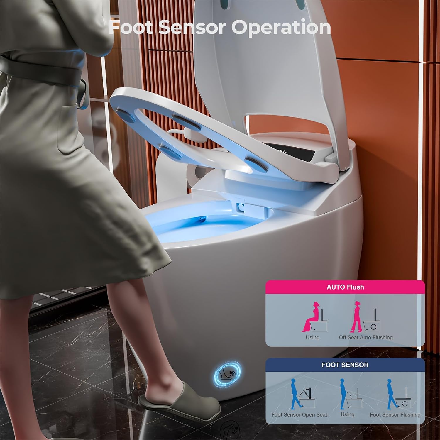 Smart Toilet with Bidet Built In,One Piece Bidet Toilet with Foam Shield,Elongated Tankless Toilet with LED Display,Auto Open/Close Lid,Heated Bidet Seat,Warm Water & Dryer