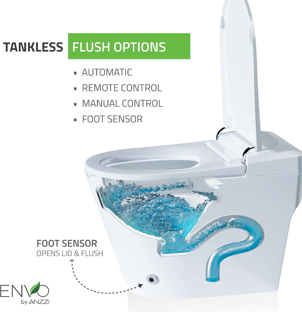 ANZZI One-Piece Smart Toilet Bidet Elongated 1.28 GPF White with Auto Open Close Flush, Heated Seat, Warm Water Wash, Motion Sensor, Remote Control, Foot Sensor, UV Nozzle Echo Series | TL-STFF950WH