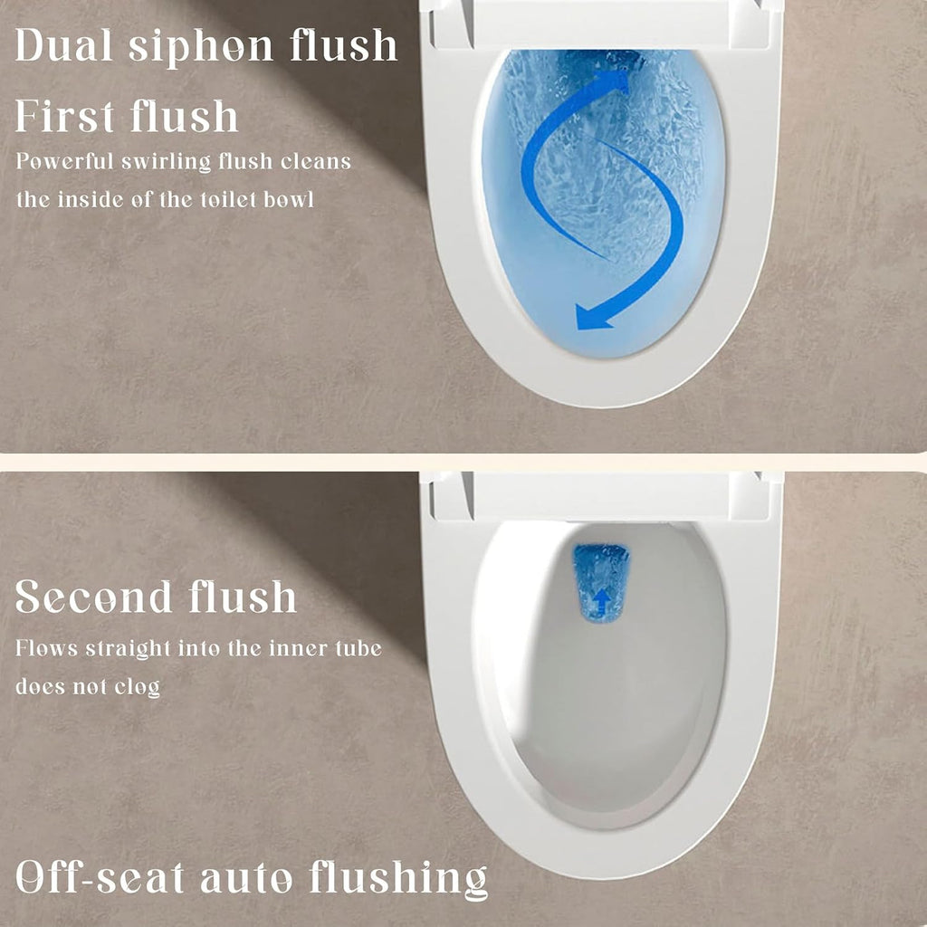 BONSAM Smart Toilet with Auto Flushing, Modern Toilet with Bidet Built In, Warm Water&Dryer, Self-Cleaning Heated Seat Toilet with Remote Control for Seniors & Families.