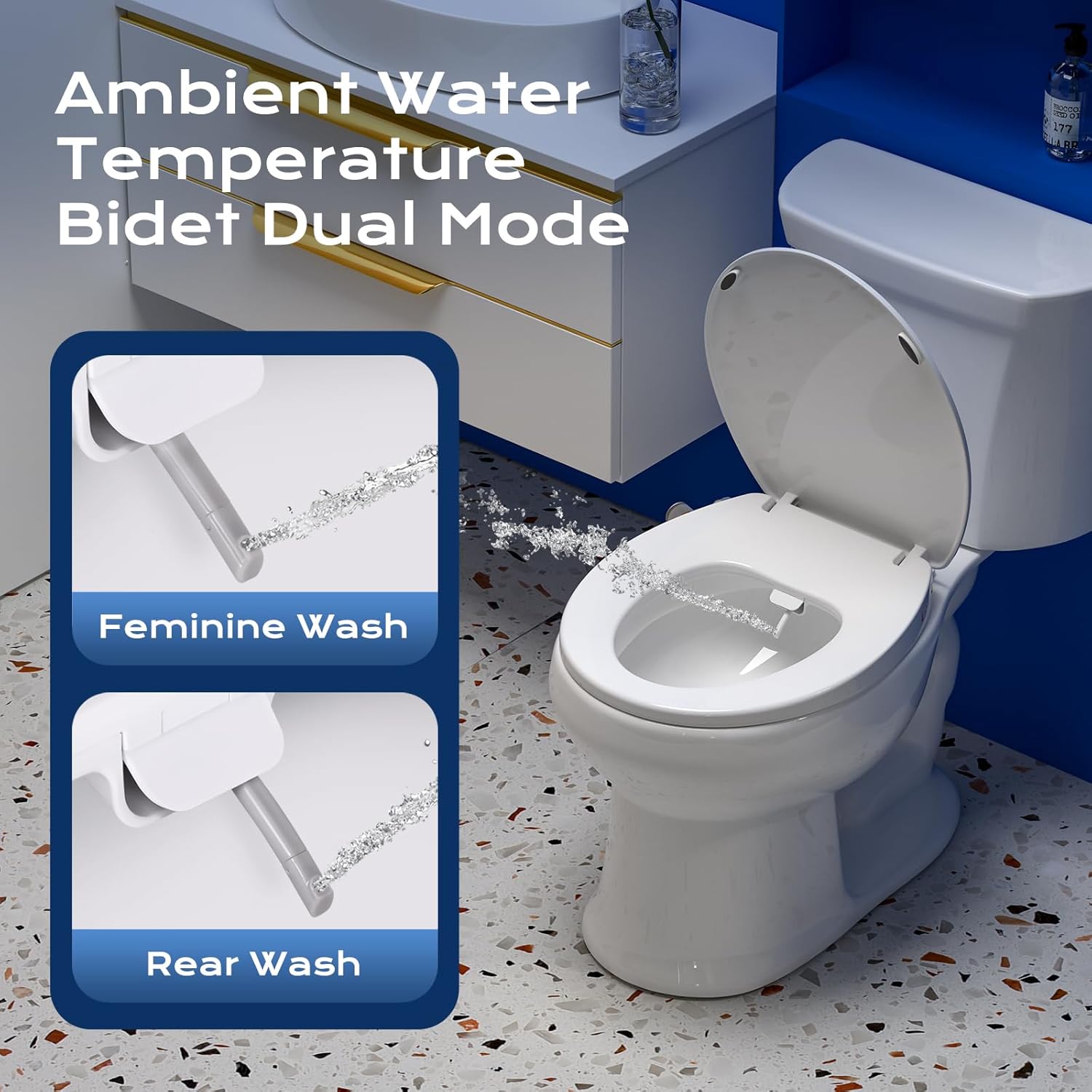 Clirass Round Heated Toilet Seat with Night Light, Three Temperature Settings Heated Seat,70 in Power Cord, Fit Round Toilet, Cold Water Bidet Function Toilet Seat With Slow Close