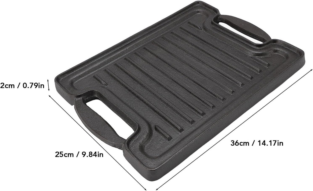 Cast Iron Grill Pan, Cast Iron Rectangular Even Heating Grilling Plate Cast Iron Griddle Stove Top Grill With BBQ Grill Plate for Meats Seafood Vegetables