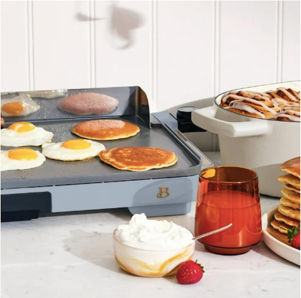 Electric Griddle XL 12' x 22', Nonstick Indoor Countertop Grill, Adjustable Temperature Control, Large Family Size Cooking Surface, Removable Drip Tray (Cornflower Blue)