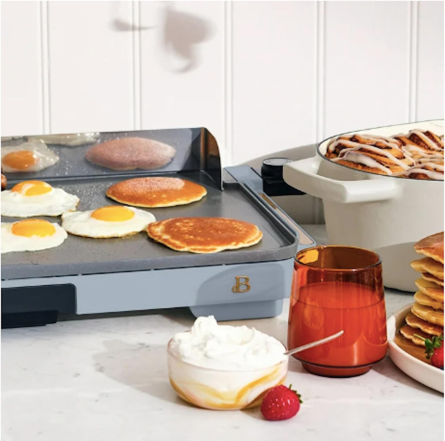 Electric Griddle XL 12' x 22', Nonstick Indoor Countertop Grill, Adjustable Temperature Control, Large Family Size Cooking Surface, Removable Drip Tray (Cornflower Blue)