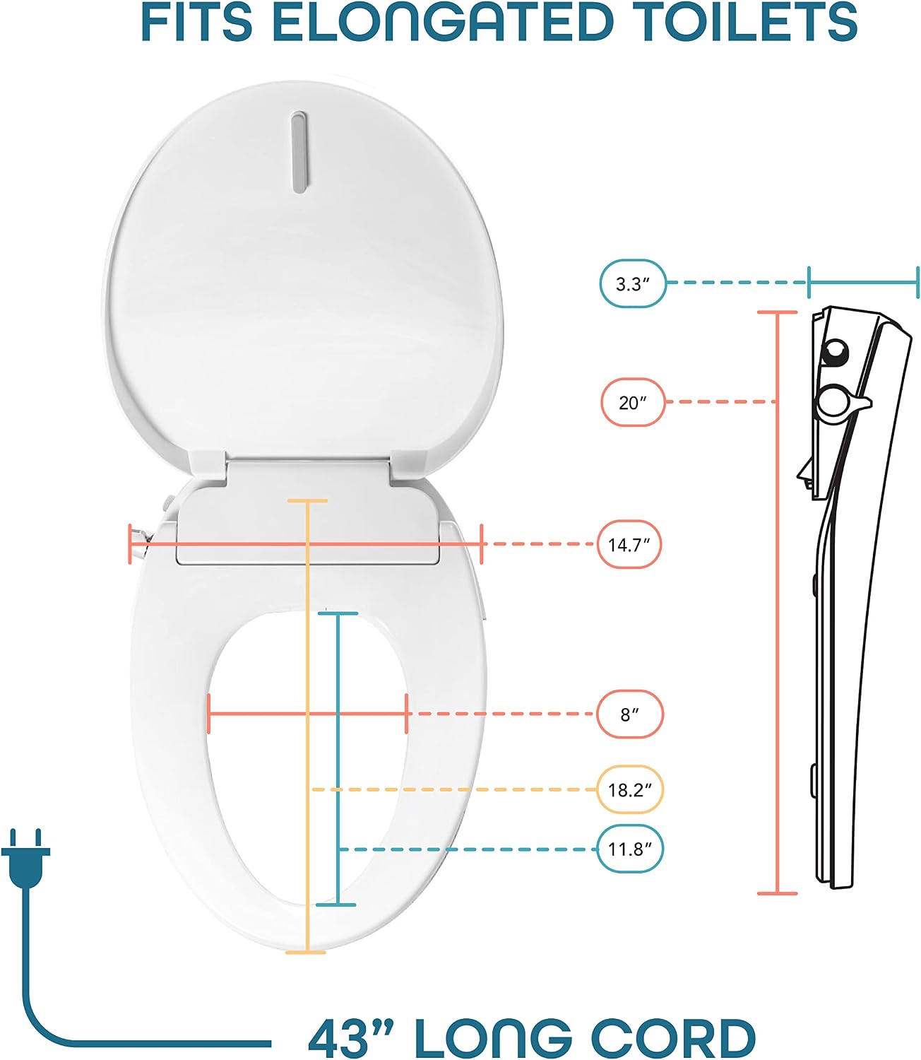 BidetMate 700 Series Electric Bidet Smart Toilet Seat with Side Knob Control, Instant Heated Water and Seat, Heated Toilet Seat with Bidet, Fits Elongated Toilets