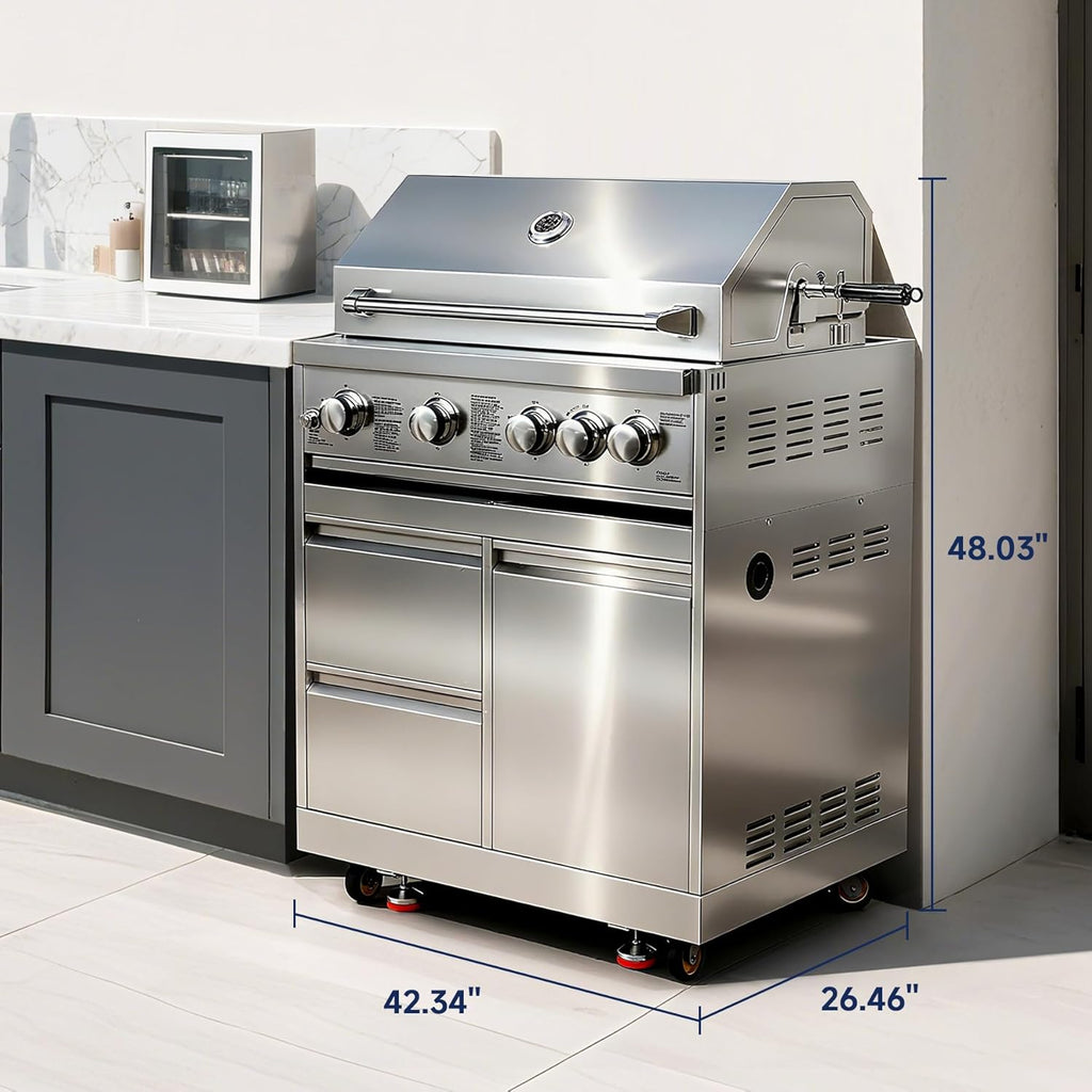 BODEGA Outdoor Stainless-Steel Kitchen Drawers Cabinet For Built-in BBQ Grill .Stainless-Steel outdoor kitchen grill cabinet with 2 Drawers and Propane Tank Storage,(Fits 30'-MK04SS304 Propane Grill).