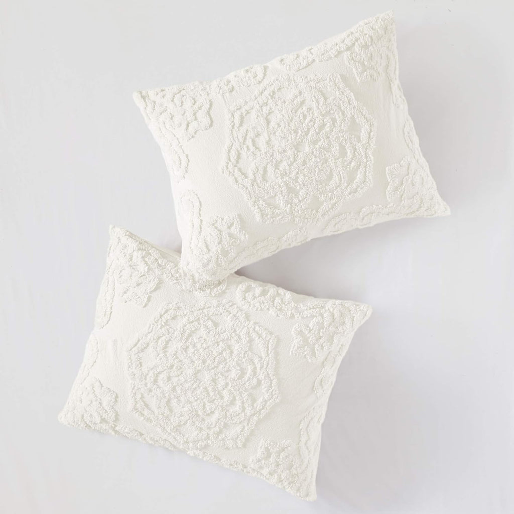 Madison Park Laetitia Comforter Bohemian Tufted Cotton Chenille, Medallion Shabby Chic All Season Down Alternative Bed Set with Matching Shams, Floral Off White King/Cal King(104'x92') 3 Piece