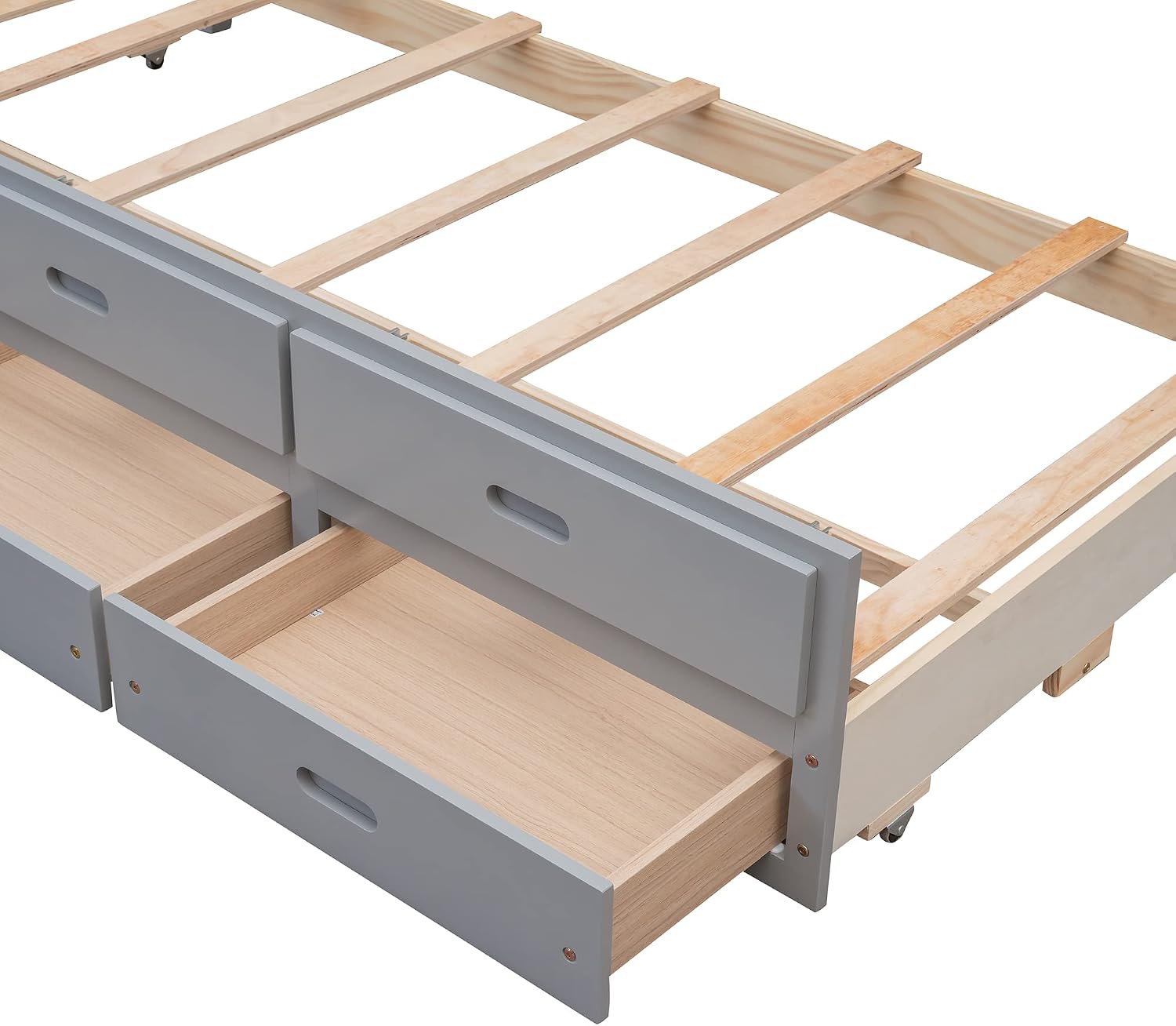 Harper & Bright Designs Twin Over Full Bunk Bed with Twin Size Trundle and 3 Storage Drawers, Solid Wood Bunk Bed Frame with Ladder, Grey