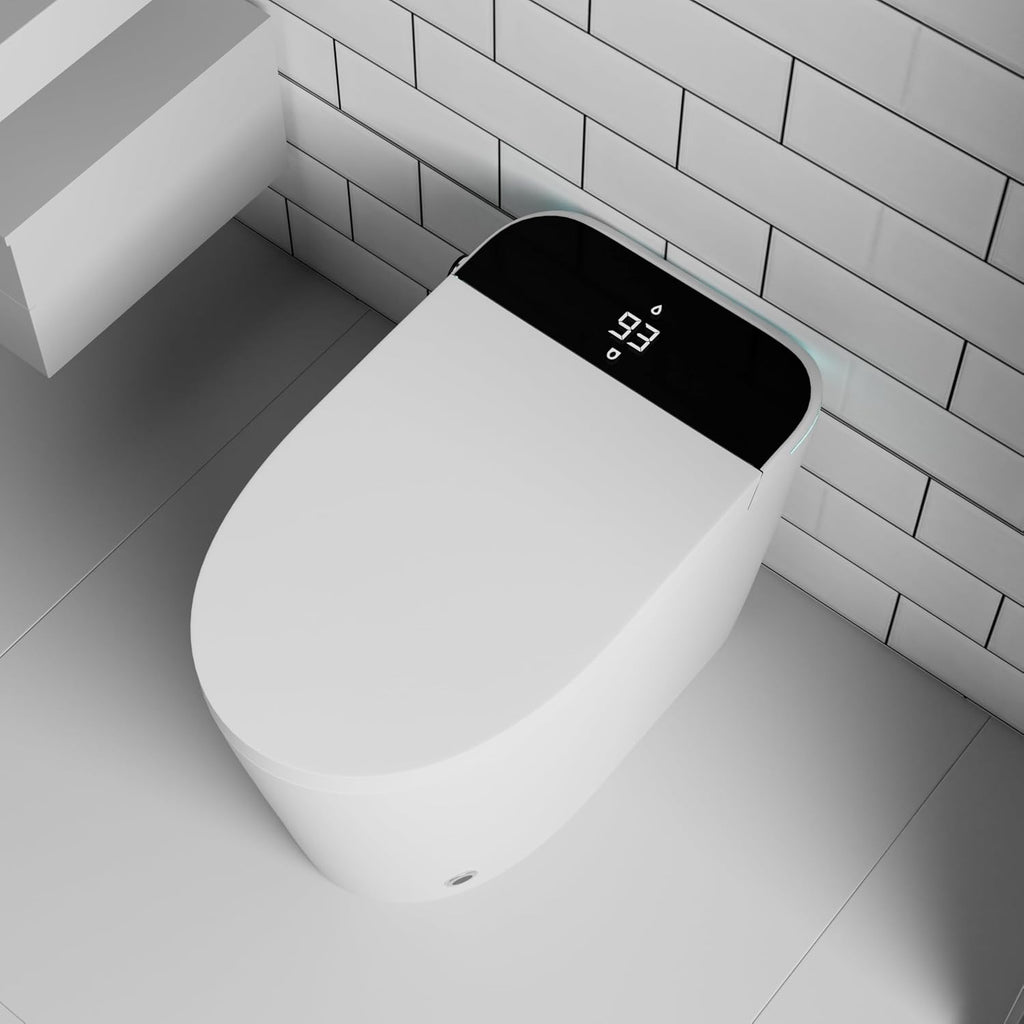 SouNor 12'Rough-in Tankless Smart Toilet with Blue Light Strip,LED Display Warm Air Drying, Heated Bidet Seat,Foot Sensor Flush,Wireless Remote Control,Warm Water Wash,Self-cleaning,Ceramic,White.