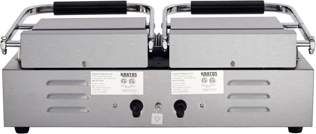 Kratos Commercial Electric Panini Sandwich Grill with Grooved Plates, 18.7' x 9' Cooking Surface, Commercial Countertop Panini Press, 120V, 3500W (29Y-023)