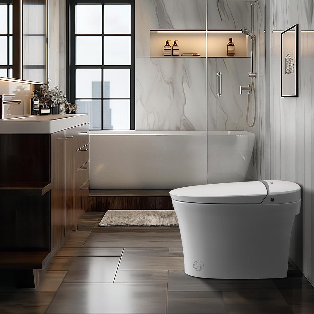 Smart Toilet with Bidet Built In,Heated Seat & Dual Auto Flush,1000 Gram MaP Flush Score,Foot Sensor, Tankless Modern Elongated Electric Toilet with Warm Water Wash.
