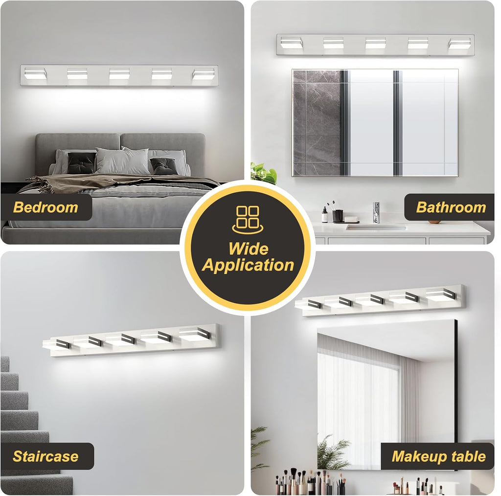 OKELI 5 Light Bathroom Vanity Light Brushed Nickel Modern 36W LED Dimmable Vanity Light Over Mirror 350° Adjustable Lamp Head Cold White 6000K ETL Listed 36.2Inch