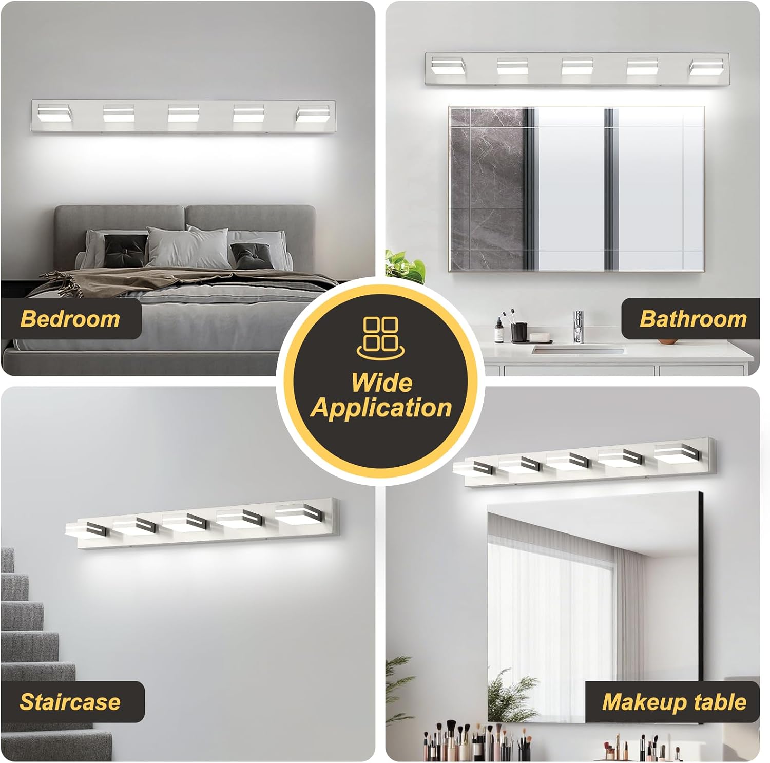 OKELI 5 Light Bathroom Vanity Light Brushed Nickel Modern 36W LED Dimmable Vanity Light Over Mirror 350° Adjustable Lamp Head Cold White 6000K ETL Listed 36.2Inch
