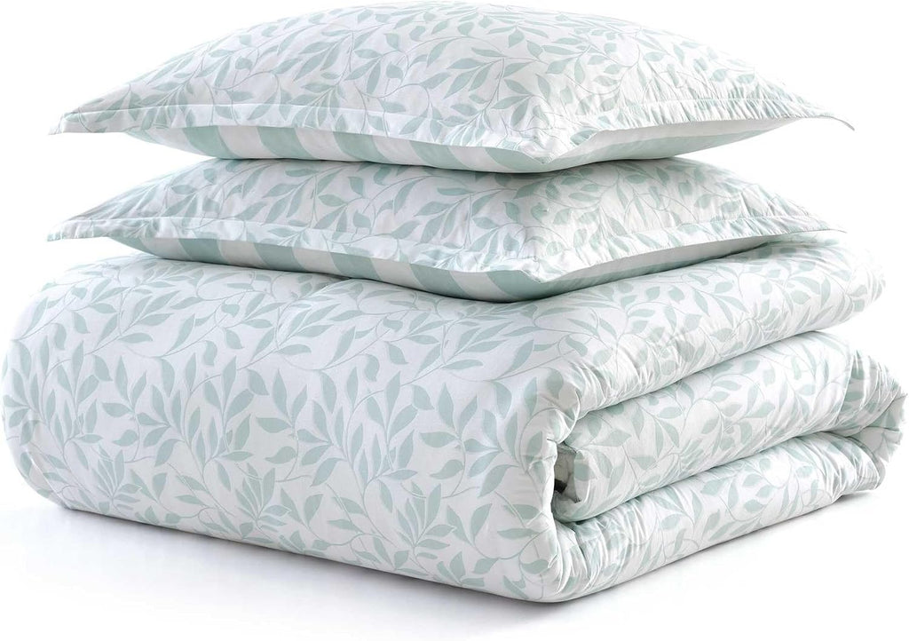 Martha Stewart - King Comforter Set, 100% Naturally Soft & Breathable Cotton Bedding, Lightweight for Year Round Comfort, 3 Piece Bed Set with Matching Pillowcases (Copper Vines Blue)