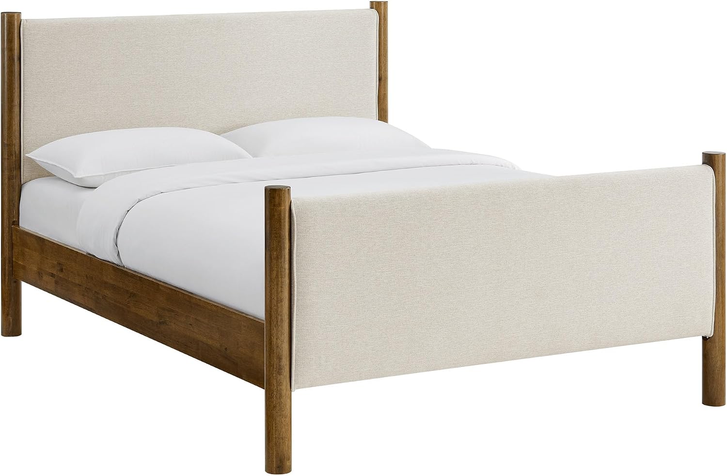 Modway Maven King Size Bed Frame in Ivory Walnut with Upholstered Fabric Headboard and Footboard – Wood King Platform Bed Frame – No Box Spring Needed
