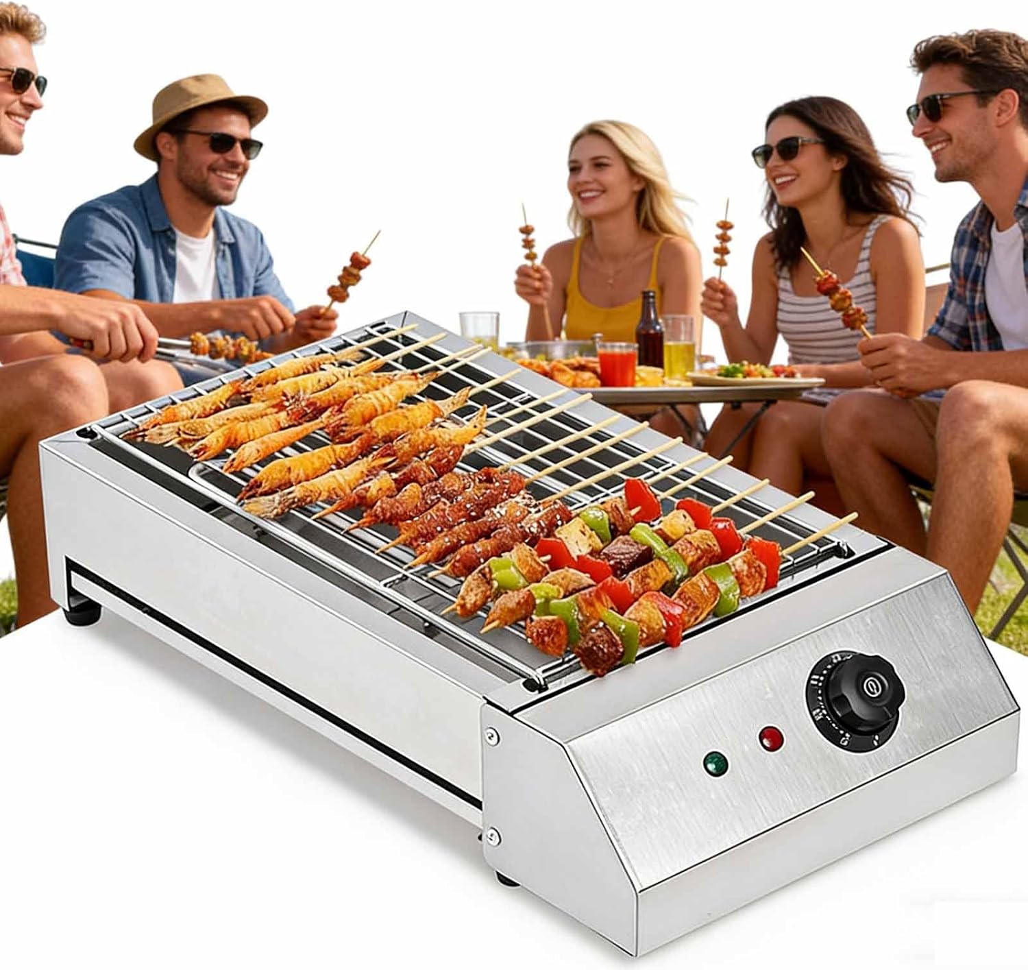 Electric Smokeless Indoor Grill, 1700W Stainless BBQ Grill Griddle Grill with Temperature Control 50-300°C & Non-stick Removable Griddle Plate, High Power U-heaters & Durable, For Camping