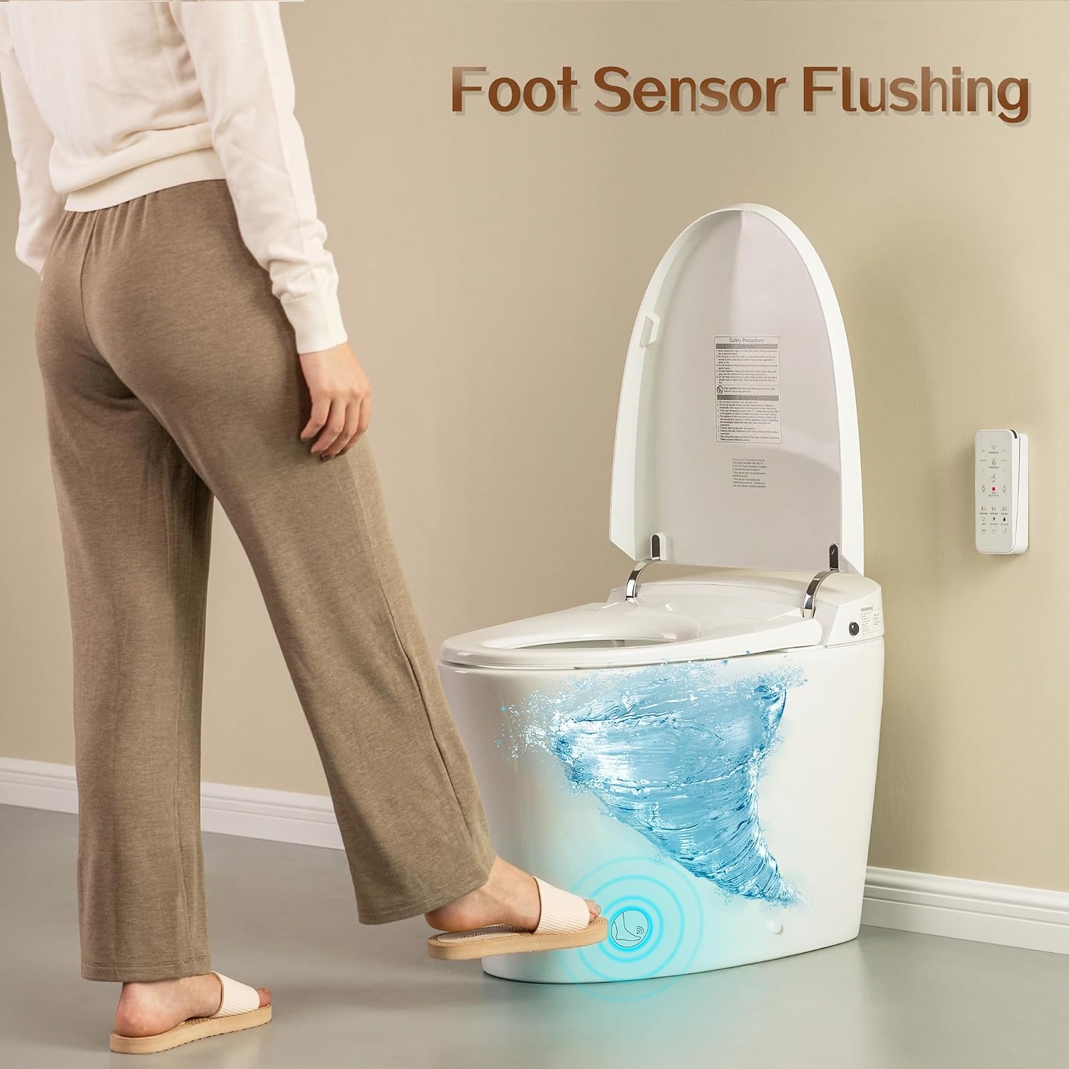 WOODBRIDGE B0970S One Piece Elongated Smart Tankless Bidet Toilet, ADA Height, Auto Flush, Foot Sensor Operation, Heated Seat with Integrated Multi Function Remote Control in White